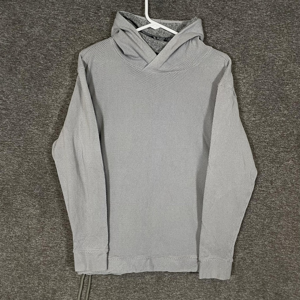 John Elliott + Co Hoodie Mens XL Gray Mesh Knit Lined Pullover Drawstring Hem